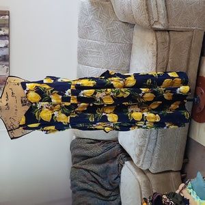 PatPat Lemon Print Spaghetti Strap Button Front Sundress